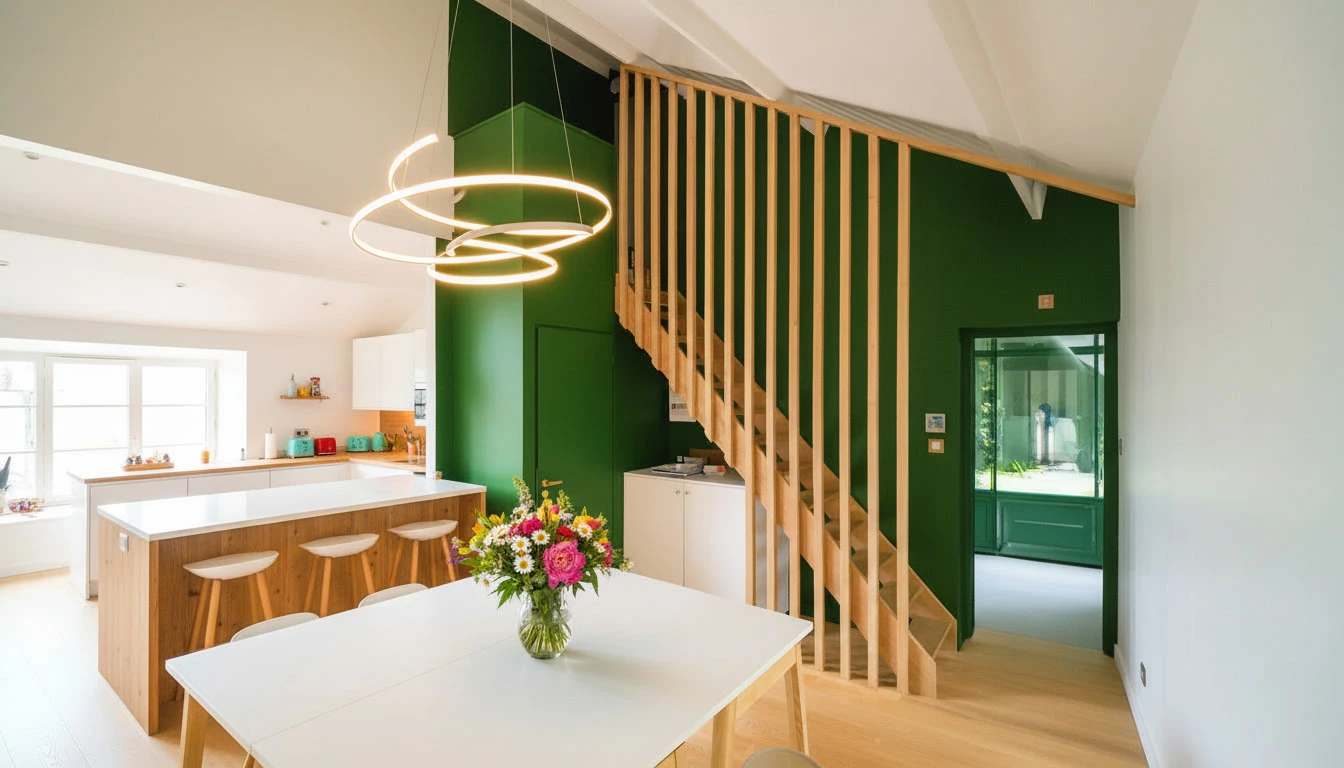 Cuisine moderne minimaliste avec &icirc;lot central et coin repas